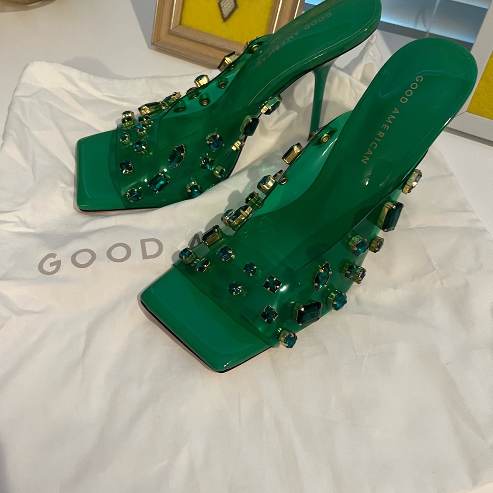 Good American Green Embellished Women's Heels NWOT